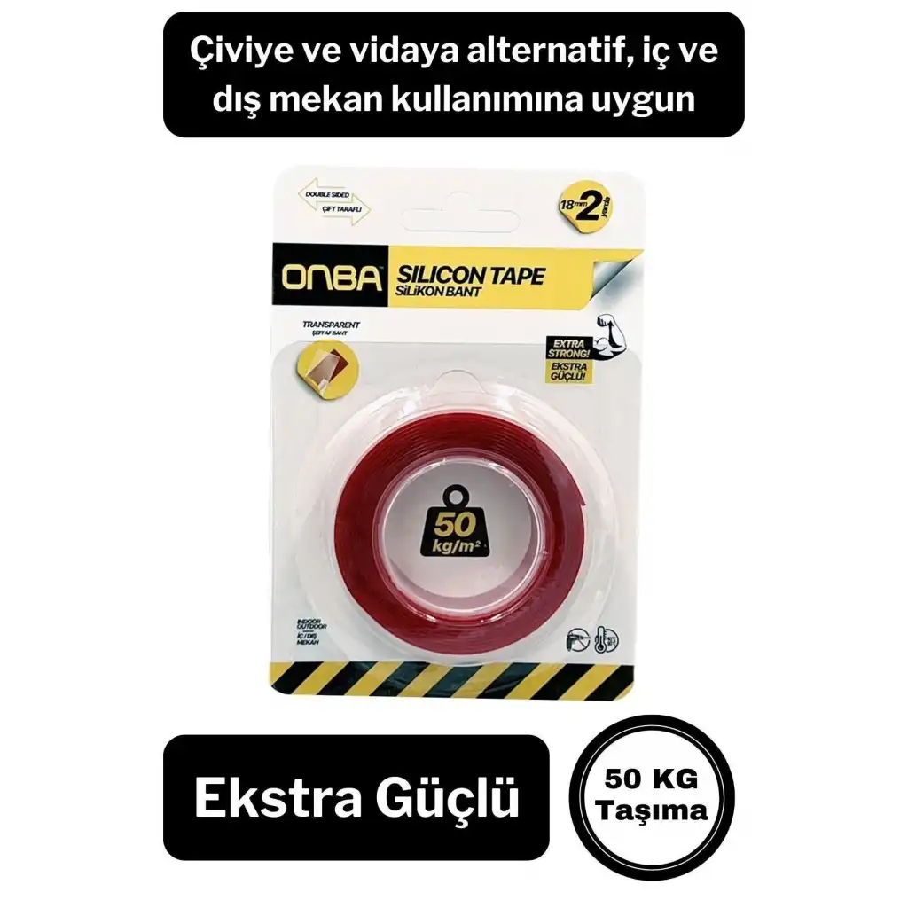 50 Kg Çift Taraflı Ekstra Güçlü Çok Amaçlı Tamir Silikon Bant Dış Mekan Montaj Bandı 18 Mm X 2 Mt