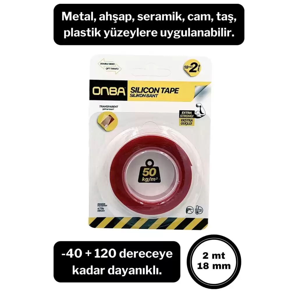 50 Kg Çift Taraflı Ekstra Güçlü Çok Amaçlı Tamir Silikon Bant Dış Mekan Montaj Bandı 18 Mm X 2 Mt