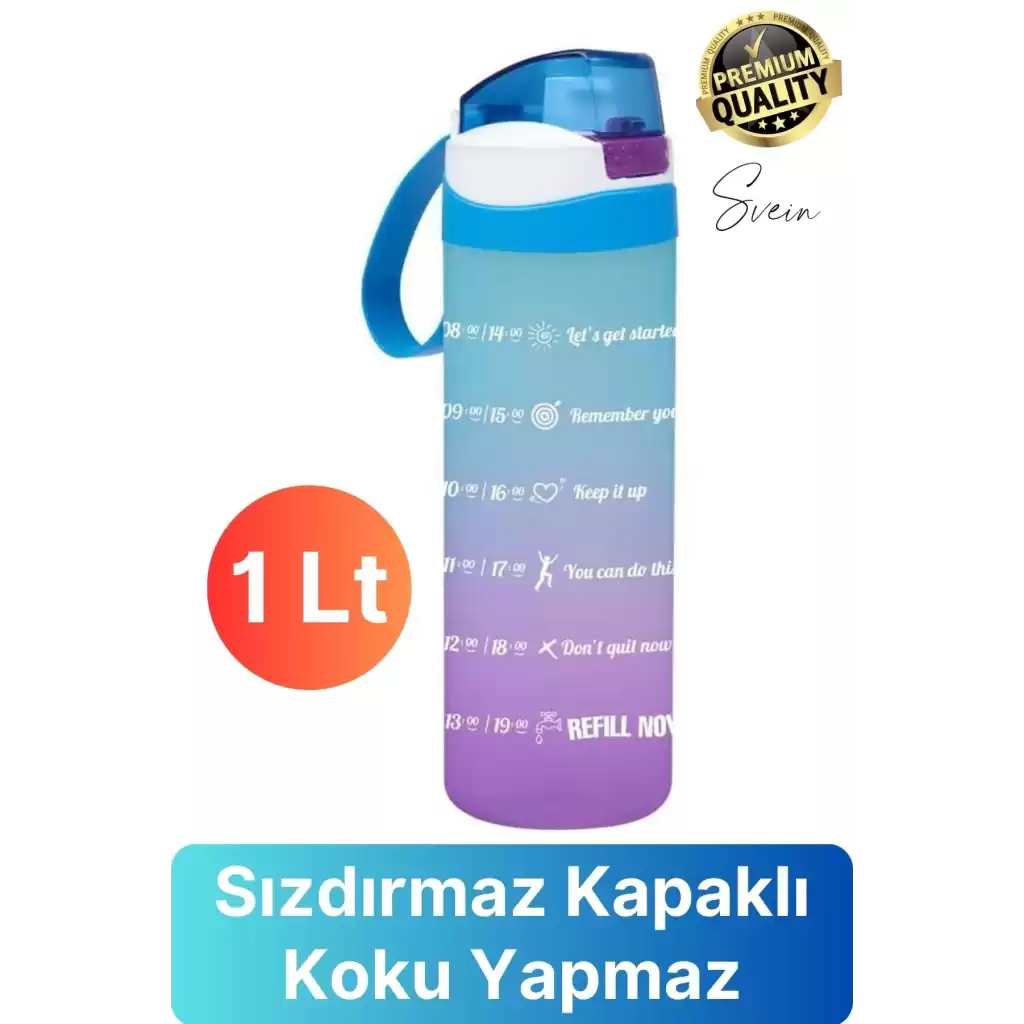Premium Motivasyon Matara Spor Su Şişesi Sızdırmaz Eğlenceli Suluk Stciker Etiket 1000 Ml