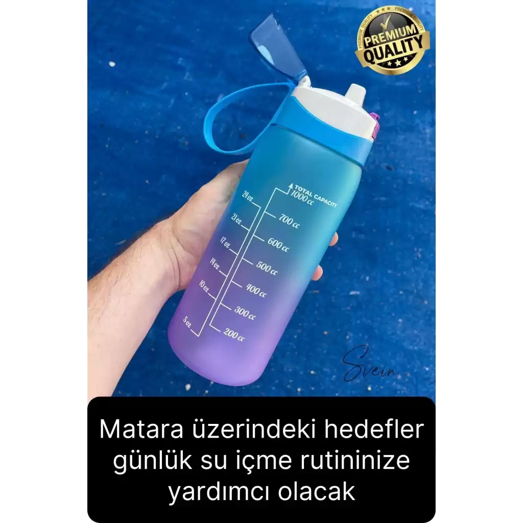 Premium Motivasyon Matara Spor Su Şişesi Sızdırmaz Eğlenceli Suluk Stciker Etiket 1000 Ml