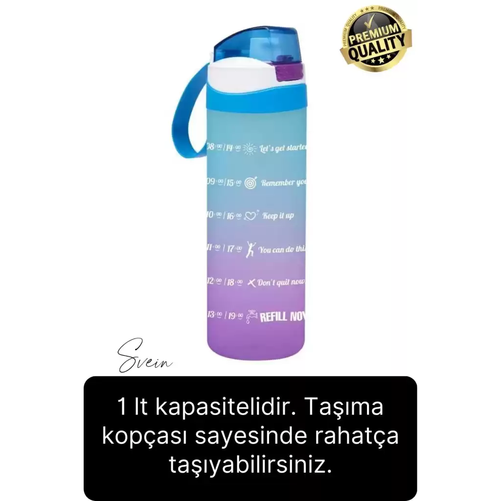 Premium Motivasyon Matara Spor Su Şişesi Sızdırmaz Eğlenceli Suluk Stciker Etiket 1000 Ml