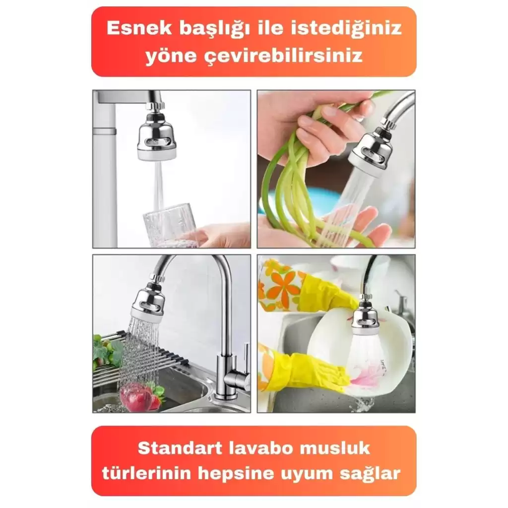 3 Fonksiyonlu Sert Plastik Lavabo Başlık 360 Derece Döner Ayarlanabilir Tasarruflu Musluk Ucu