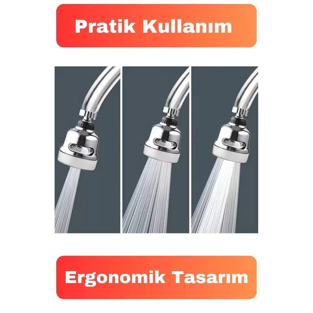 3 Fonksiyonlu Sert Plastik Lavabo Başlık 360 Derece Döner Ayarlanabilir Tasarruflu Musluk Ucu