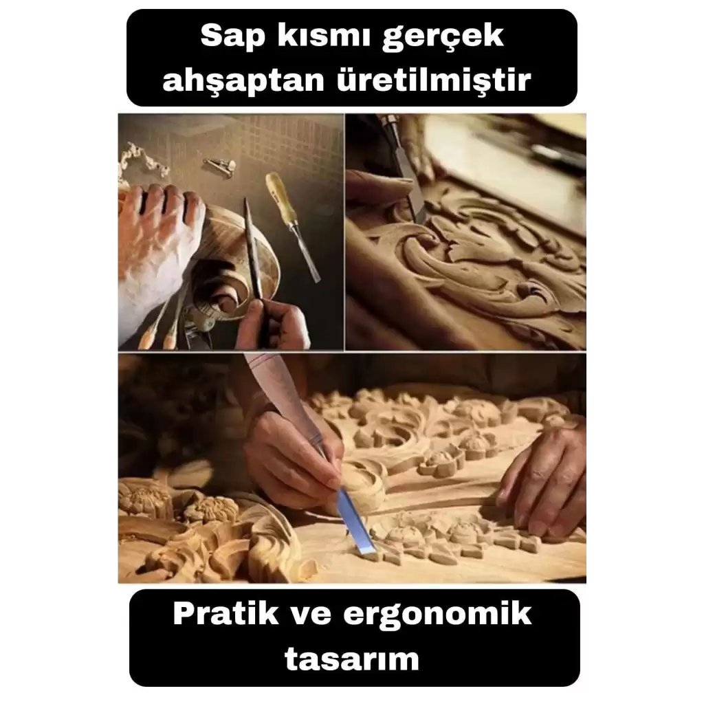 12 Parça Profesyonel Iskarpela Ahşap Saplı Oyma Seti Özel Çantalı Tahta Işleme Zımpara Hediyeli