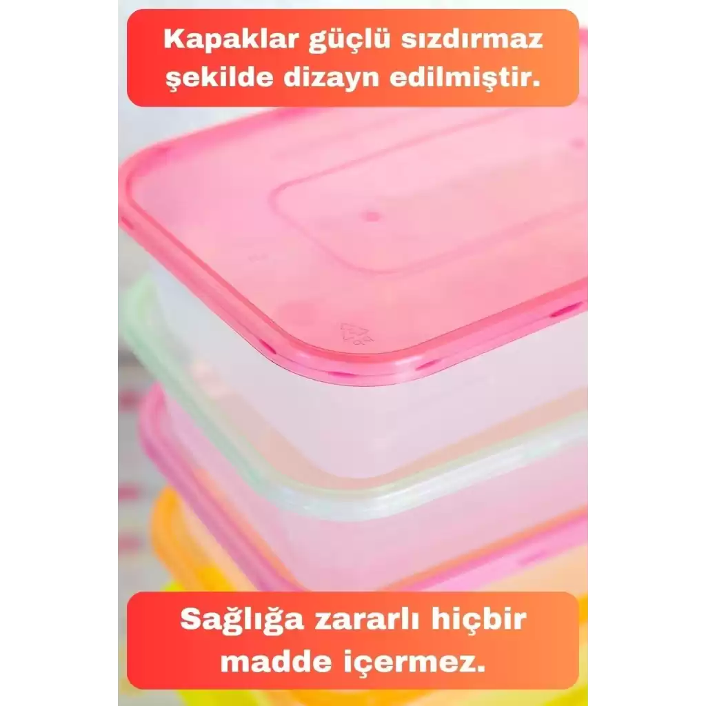 Vip Çok Renkli Kapaklı Mikrodalgaya Uygun 5li Plastik Kuru Bakliyat Yiyecek Erzak Saklama Kabı Seti