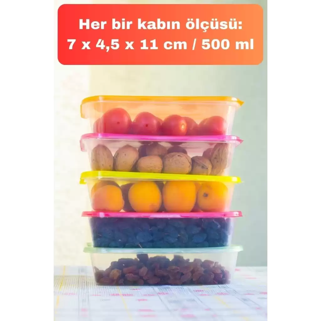 Vip Çok Renkli Kapaklı Mikrodalgaya Uygun 5li Plastik Kuru Bakliyat Yiyecek Erzak Saklama Kabı Seti