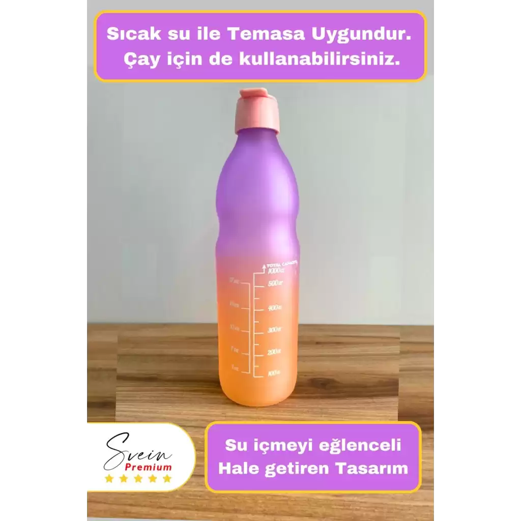 Premium Sızdırmaz Motivasyonel Sporcu Cam Renkli Su Matarası 1 Litre Suluk Tritan Bpa İçermez 1 Adet