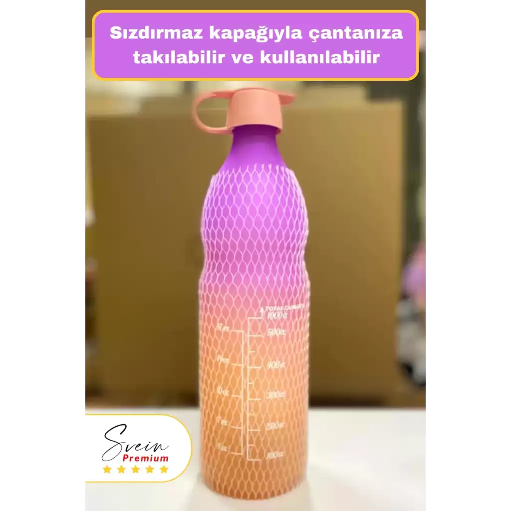 Premium Sızdırmaz Motivasyonel Sporcu Cam Renkli Su Matarası 1 Litre Suluk Tritan Bpa İçermez 1 Adet