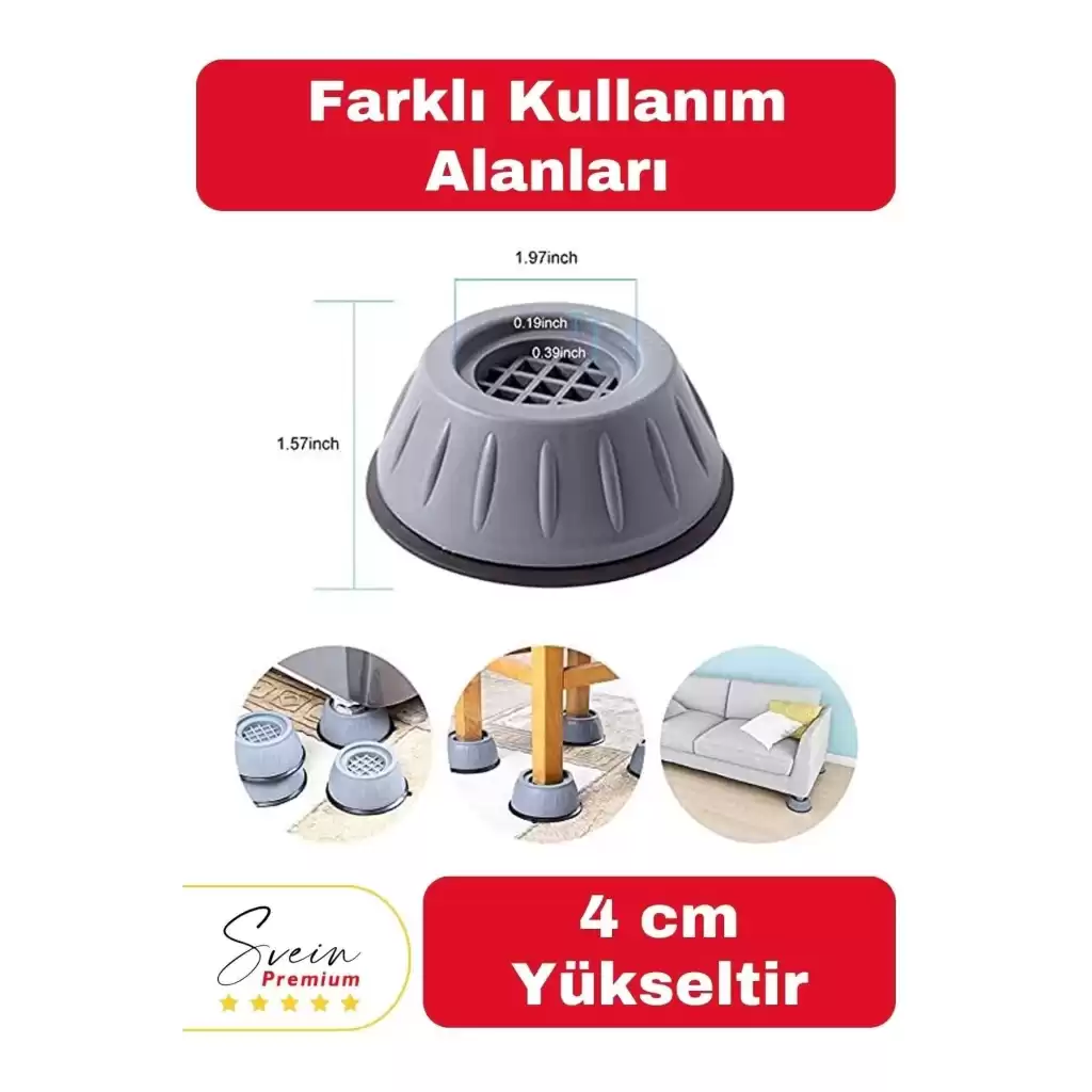 Gürültü Engelleyici ve Kaymaz Titreşim Önleyici Kauçuk Ayak Pedleri Çamaşır Makinesi Stoper 4lü