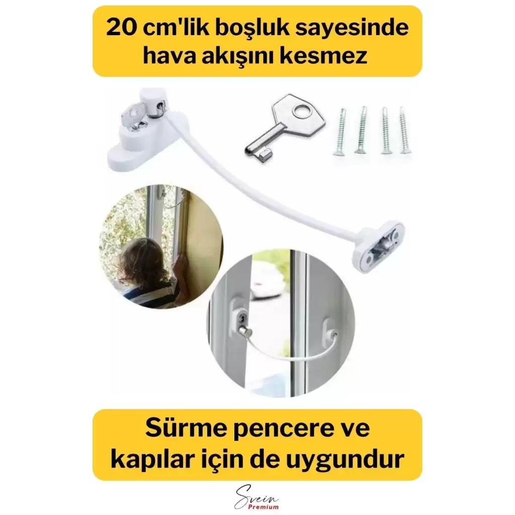 Çelik Halatlı Kablolu Anahtarlı Dayanıklı Pvc Kapı Pencere Emniyet Çocuk Güvenlik Kilidi 1 Adet