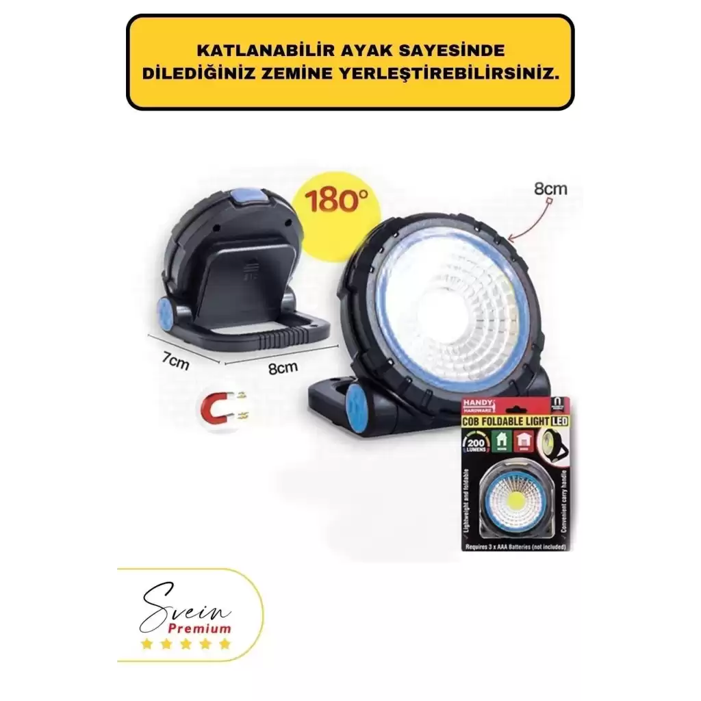 Taşınabilir Cep Boy Pilli Mıknatıslı Katlanır Ayaklı Kamp Bahçe Ev İçin Mini Cob Projektör Led Işık