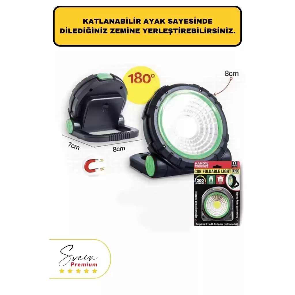 Taşınabilir Cep Boy Pilli Mıknatıslı Katlanır Ayaklı Kamp Bahçe Ev İçin Mini Cob Projektör Led Işık