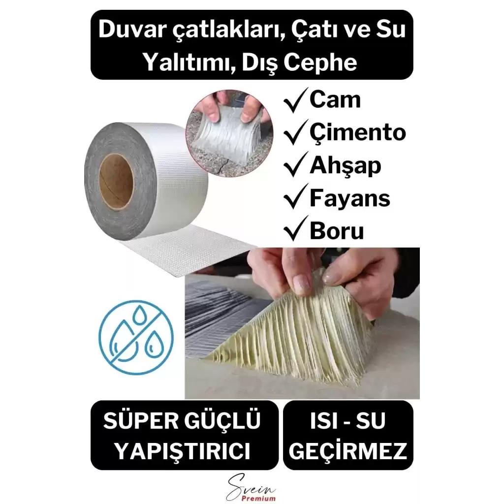 Su Geçirmez Sızdırmaz Alev Geciktirici Dayanıklı Sakız Bant 48 Mm X 2 Mt Alüminyum Tamir Bandı
