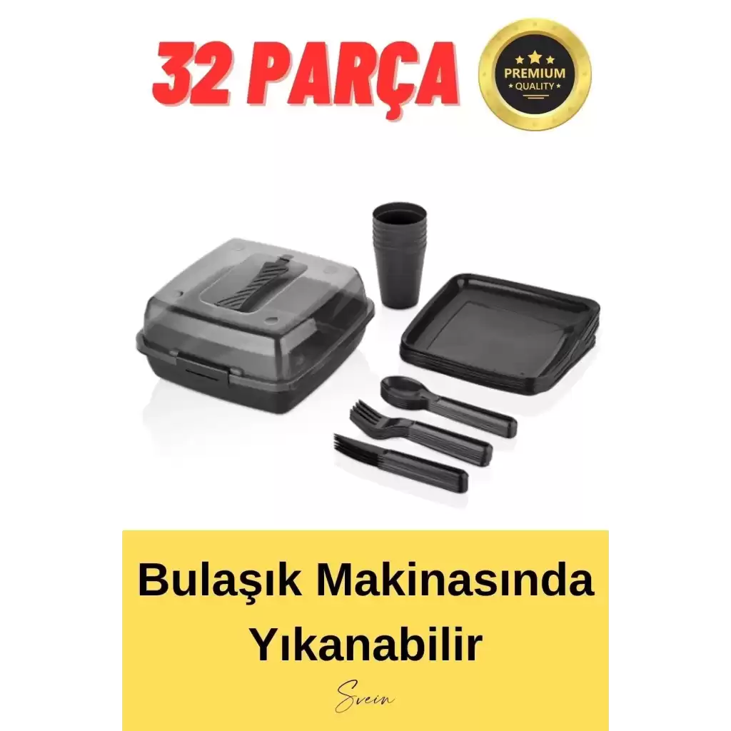 Lüx Piknik Sepeti 6 Kişilik Çatal Bıçak Bardak Tabak Piknik Mangal Kamp Seti 32 Parça