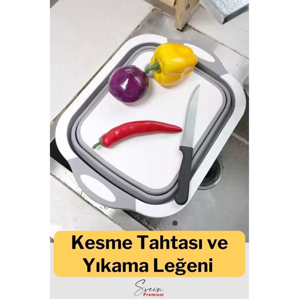 Çok Amaçlı Premium Katlanır Kesme Tahtası Tıpalı Yıkama Leğeni Badya ve Koçero Su Maşrapası 2li Set