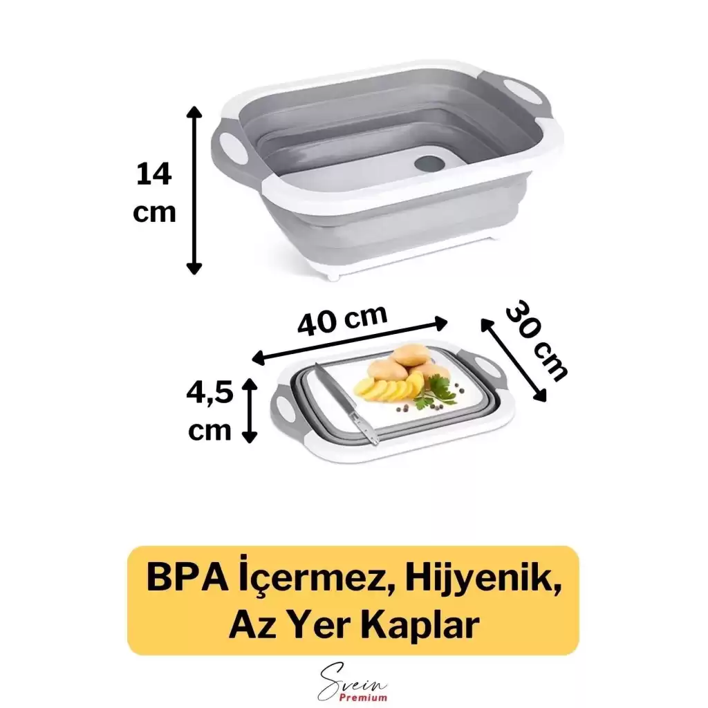Çok Amaçlı Premium Katlanır Kesme Tahtası Tıpalı Yıkama Leğeni Badya ve Koçero Su Maşrapası 2li Set