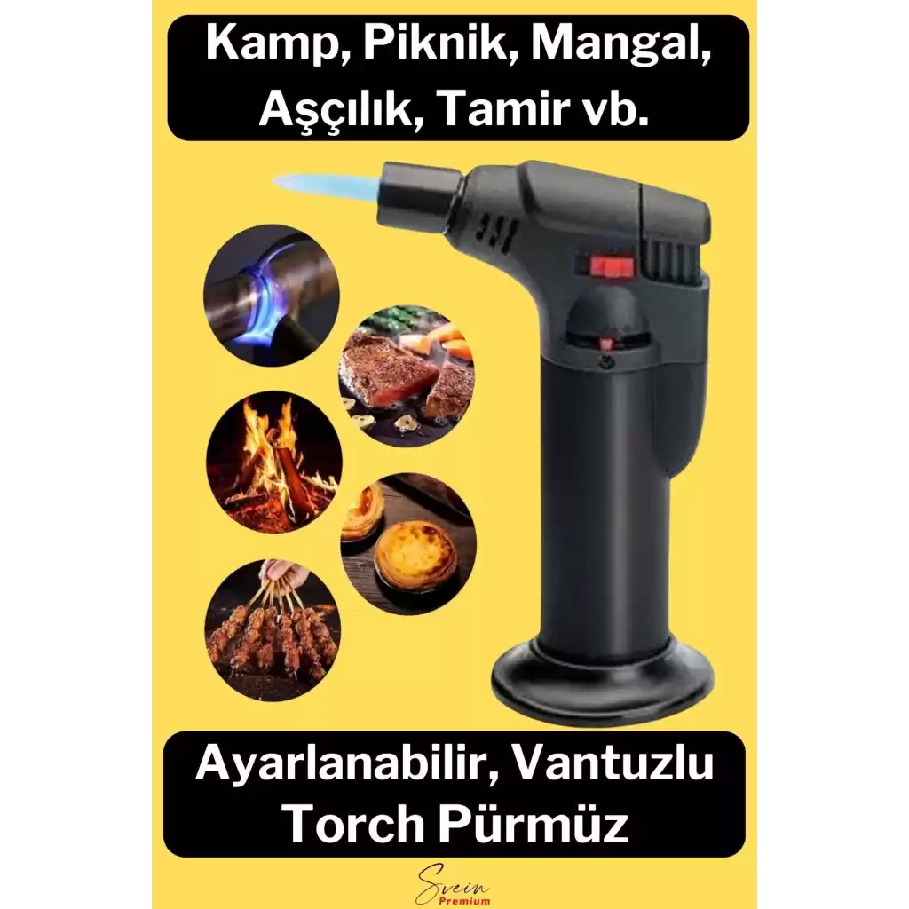 Ayaklı Premium Doldurulabilir Depolu Vantuzlu 1300 Derece Torch Kamp Mangal Piknik Pürmüz Çakmak