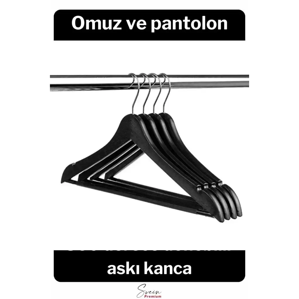 Premium Ahşap Görünümlü Kırılmaz Dayanıklı Plastik A Kalite Siyah Kıyafet Elbise Askı 12li