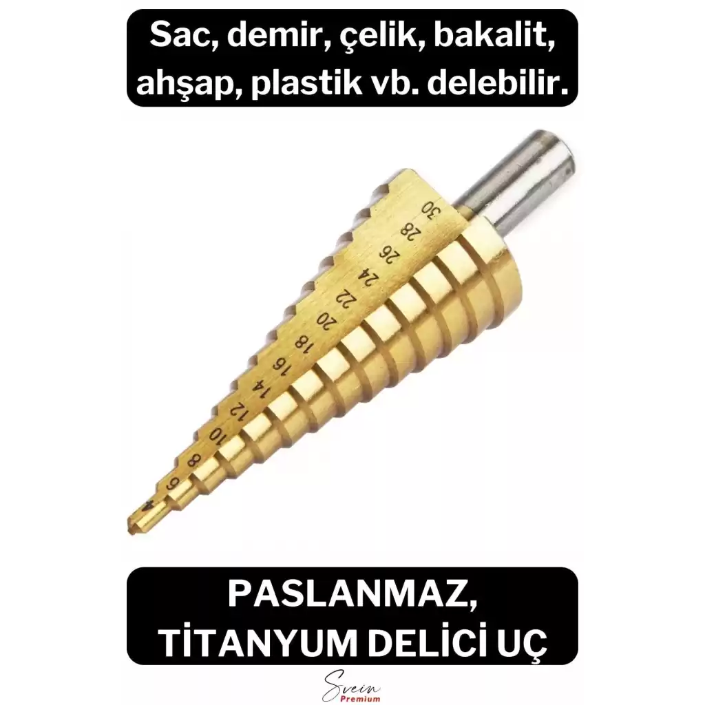 Paslanmaz Kademeli Matkap Ucu Sac Demir Çelik Plastik Bakalit Ahşap Delici Sarı Titanyum Kozalak Uç