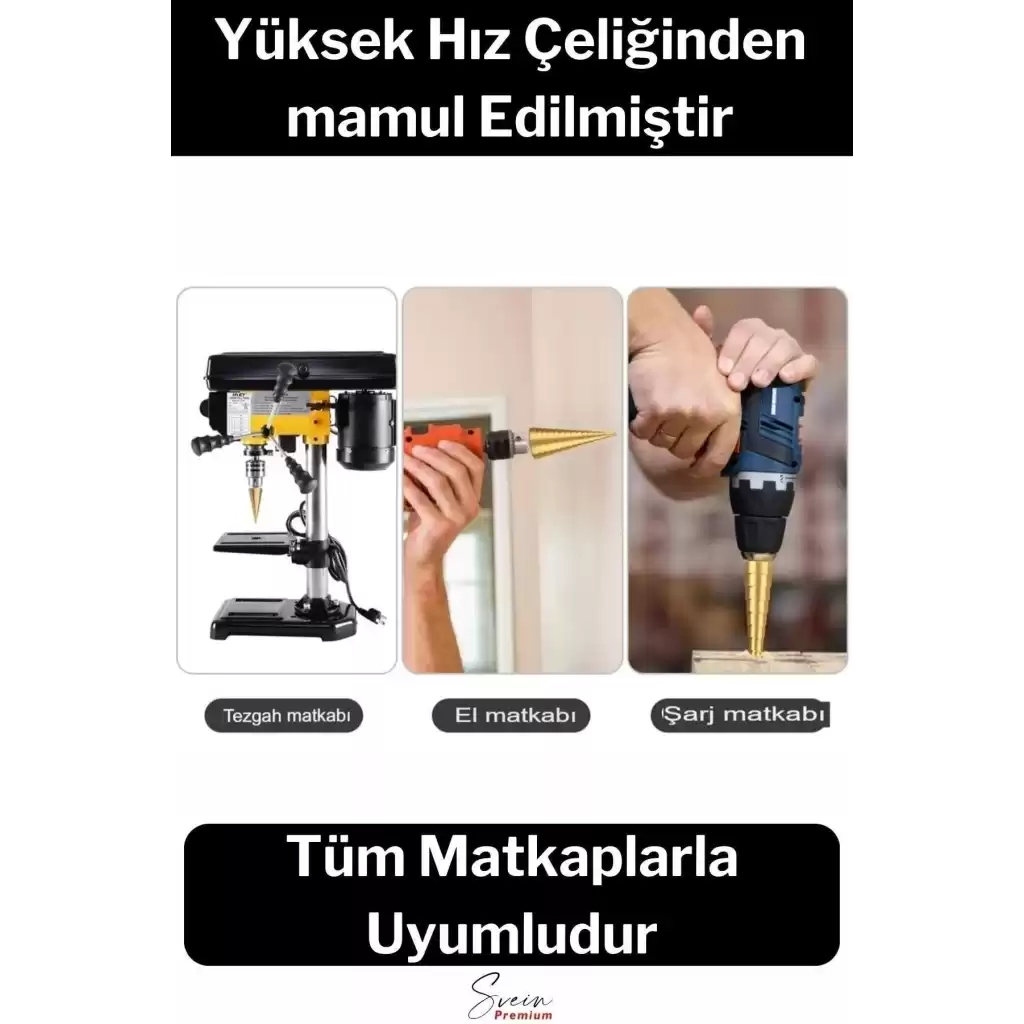 Paslanmaz Kademeli Matkap Ucu Sac Demir Çelik Plastik Bakalit Ahşap Delici Sarı Titanyum Kozalak Uç