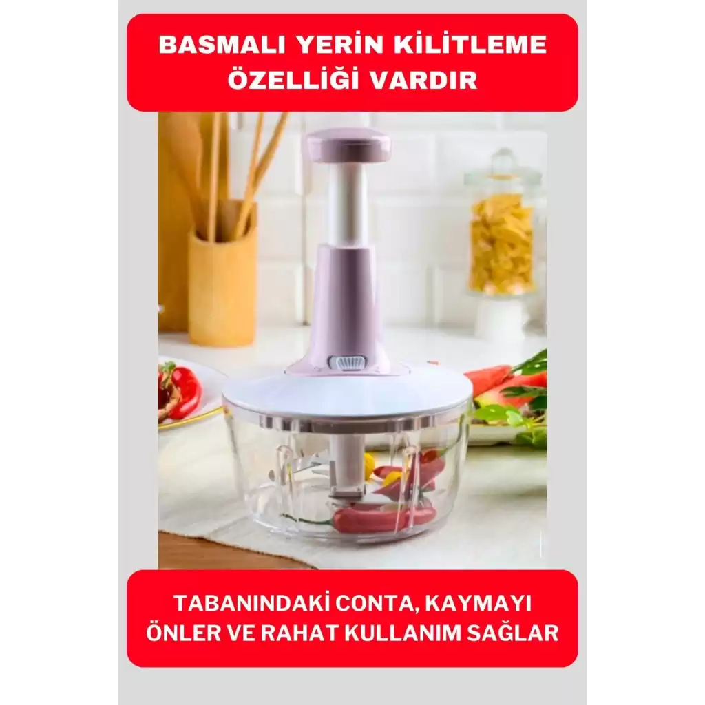 Pratik Taşınabilir Basmalı El Rondo Soğan Sebze Meyve Doğrayıcı Paslanmaz Çelik Bıçaklı El Robotu