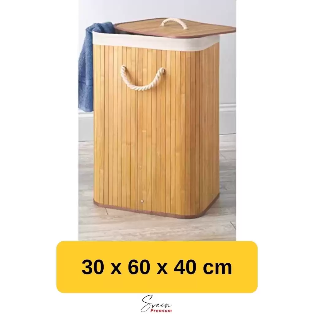 Kapaklı El Yapımı Dekoratif Modern Doğal Ahşap Bambu Banyo Kirli Çamaşır Sepeti 40 X 30 X 60 Cm