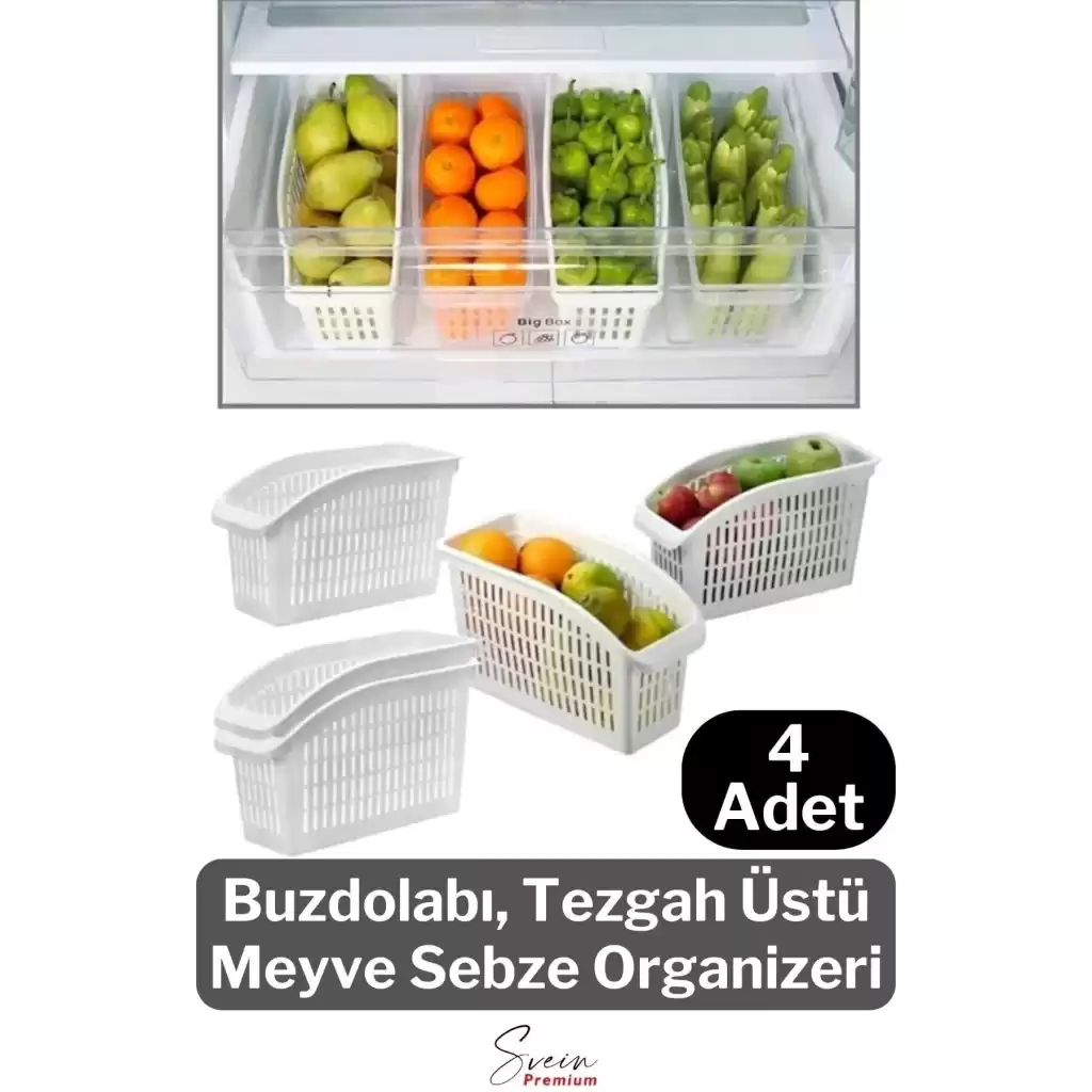 Buzdolabı Sepeti Çok Amaçlı Evye Altı Dolap İçi Meyve Sebze Düzenleyici Sepet Organizer Beyaz 4 Adet