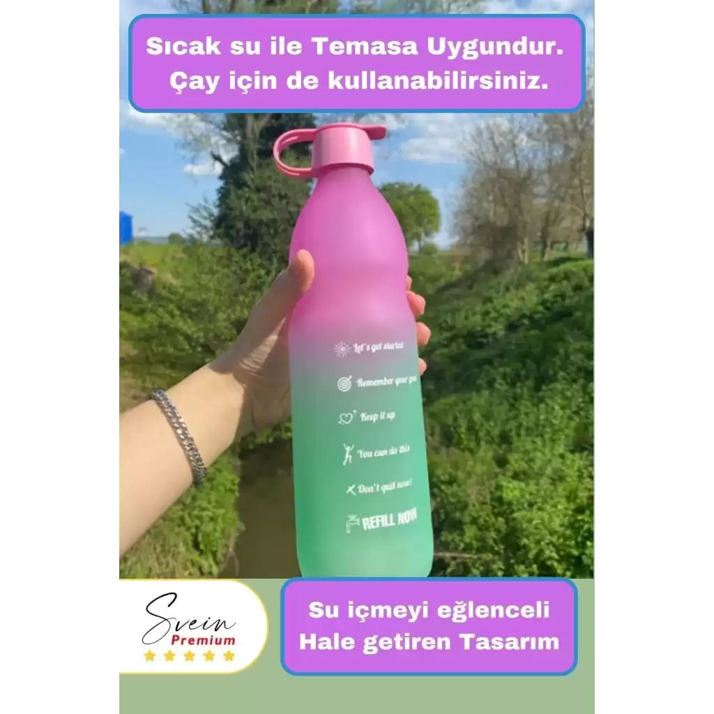 Premium Sızdırmaz Motivasyonel Sporcu Cam Renkli Su Matarası 1 Litre Suluk Tritan Bpa İçermez 1 Adet