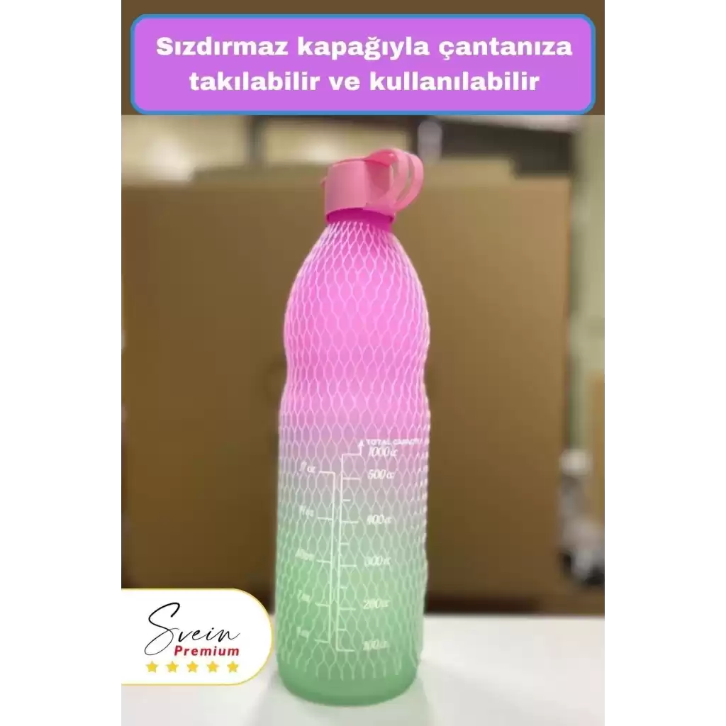 Premium Sızdırmaz Motivasyonel Sporcu Cam Renkli Su Matarası 1 Litre Suluk Tritan Bpa İçermez 1 Adet