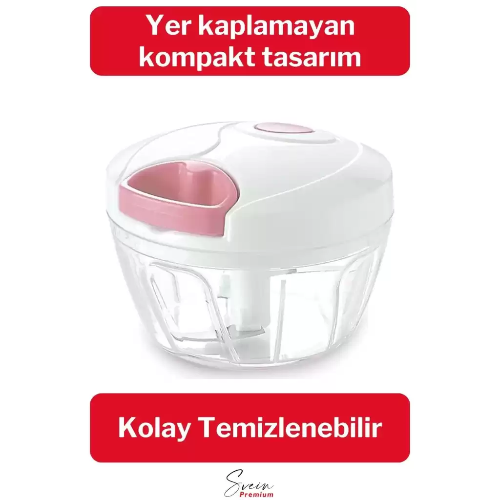 Premium Manuel 3 Bıçaklı Ipli Çekmeli Paslanmaz El Rondosu Kolay Hızlı Meyve Sebze Soğan Doğrayıcı