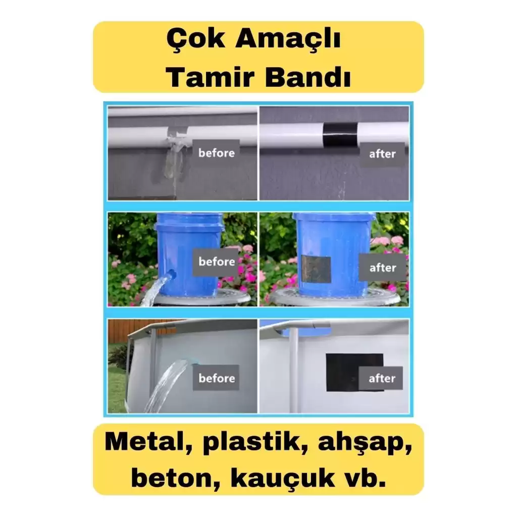 Çok Amaçlı Su Geçirmez Sızdırmaz Dayanıklı Boru Çatlak Onarım Izolasyon Siyah Tamir Bandı 48mm 10mt