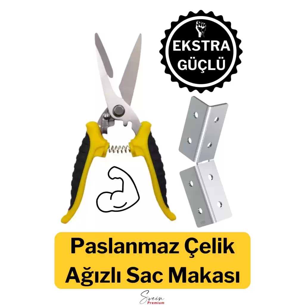 Çok Amaçlı Keskin Uçlu Paslanmaz Çelik Ağızlı Yaylı Teneke Köşebent Makası Alçıpan Makas 20 cm
