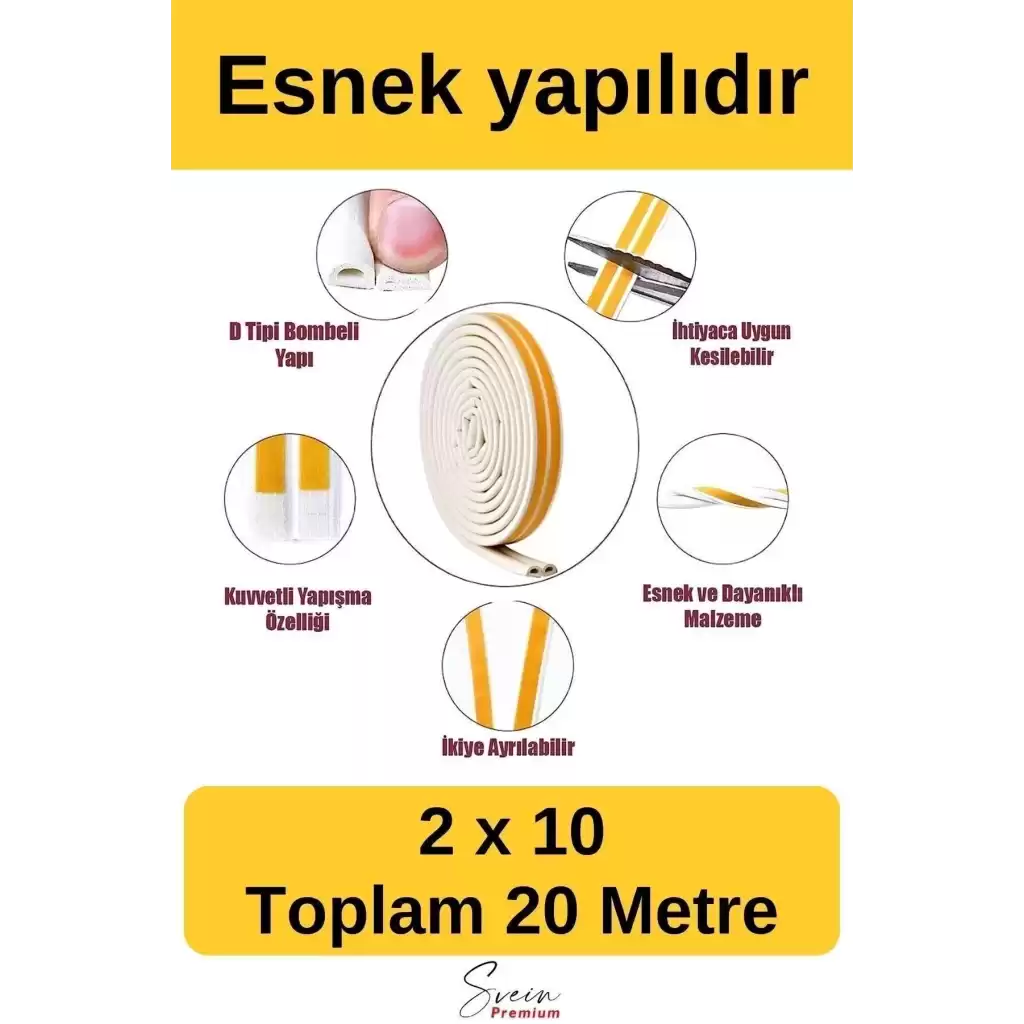 Kapı Ve Pencere Soğuk Izolasyon Bandı Fitili Kendinden Yapışkanlı Kauçuk Yalıtım Bant 2x10 = 20 Mt
