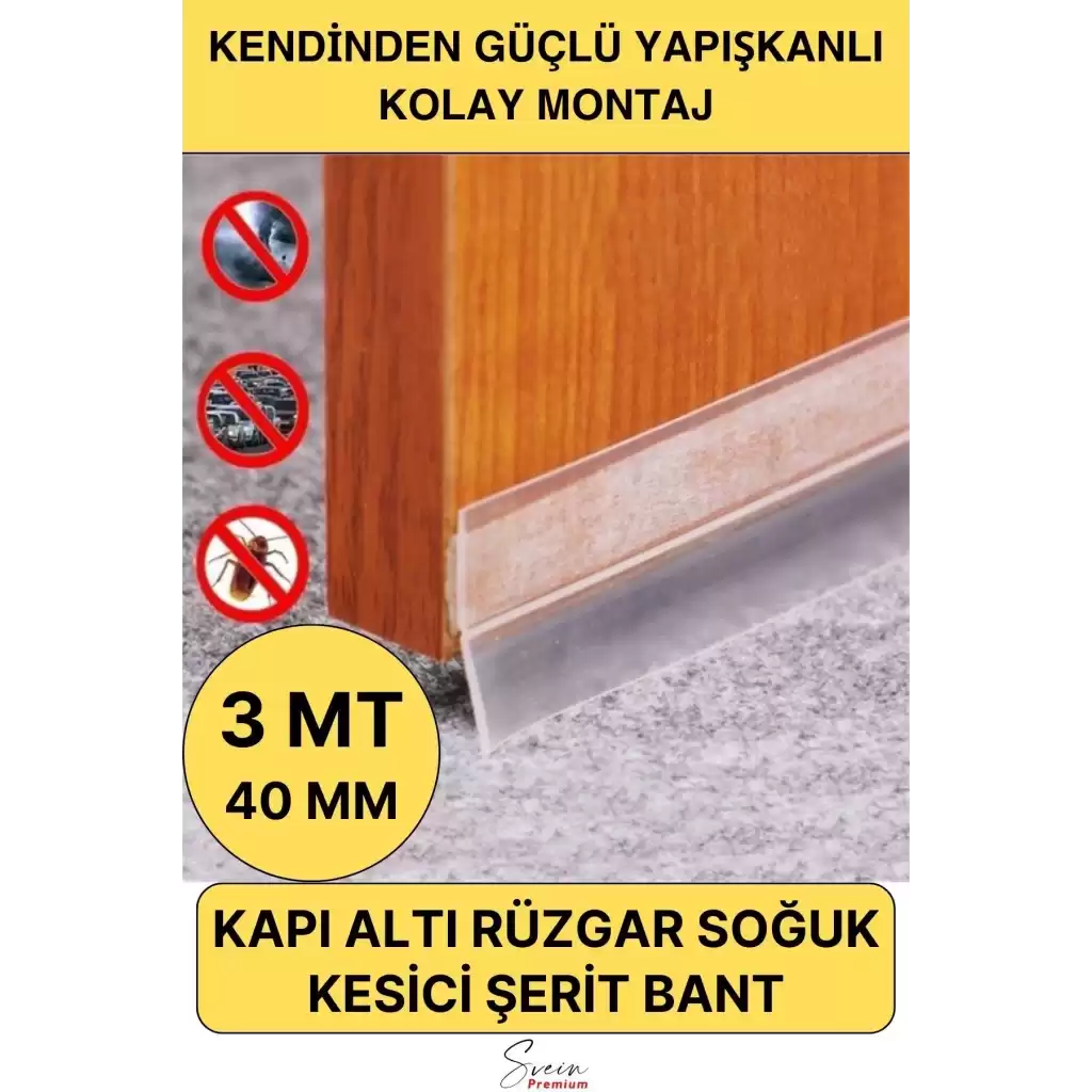 Rüzgar Ses Toz Böcek Önleyici Kapı Altı Isı Yalıtım Soğuk Kesici Şerit Bant Şeffaf 40 Mm X 3 Mt