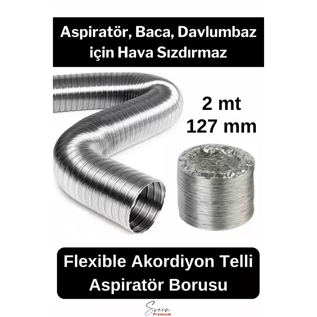 Alüminyum Kopmaz Yırtılmaz Ankastre Baca Aspiratör Davlumbaz Şofben Havalandırma Borusu 2 mt 127 mm