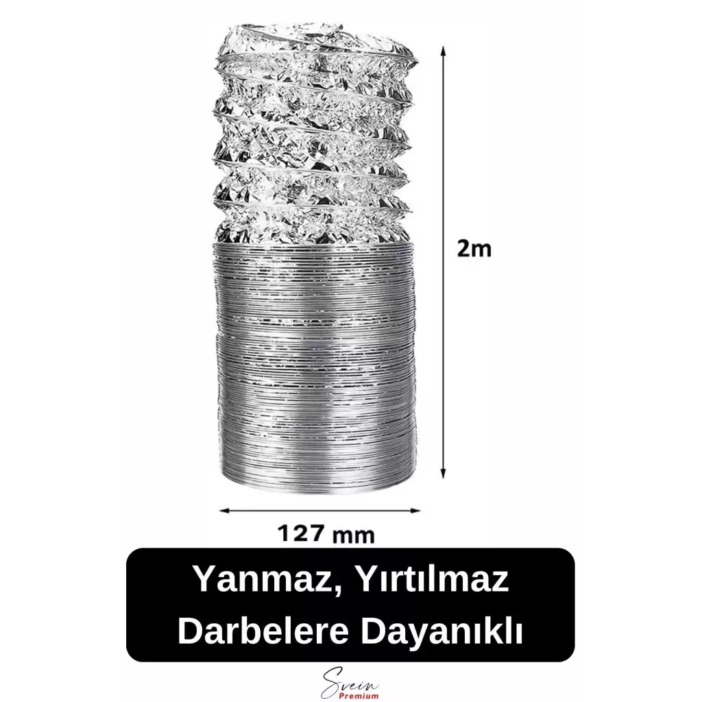 Alüminyum Kopmaz Yırtılmaz Ankastre Baca Aspiratör Davlumbaz Şofben Havalandırma Borusu 2 mt 127 mm