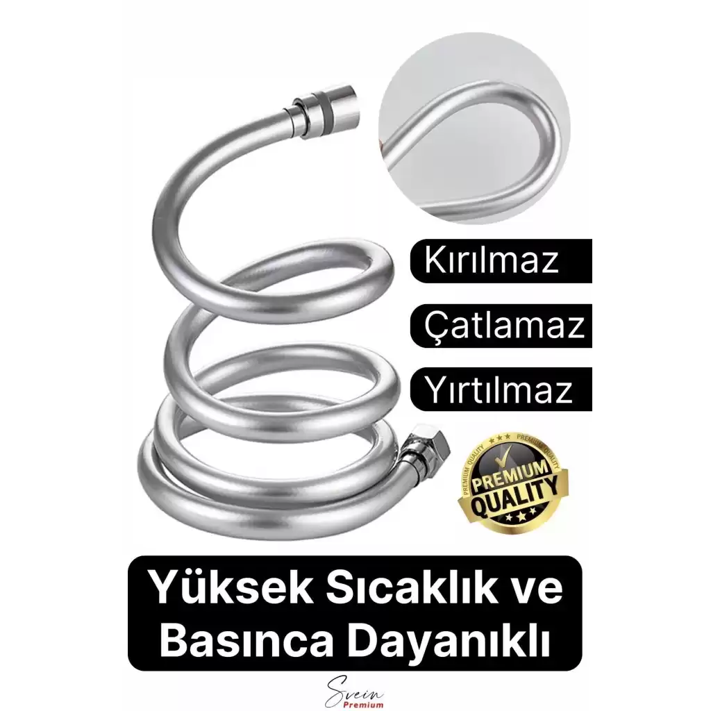 Gümüş Dayanıklı Esnek Kırılmaz Çatlamaz Patlamaz Sızdırmaz Pvc Banyo Duş Musluk Hortumu 1,5 Metre