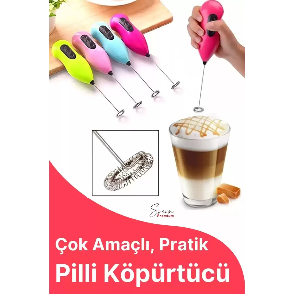 Kahve Süt Köpürtücü Cappuccino Yumurta Sos Krema Çırpıcı Çelik Uçlu Pratik Pilli Mini Karıştırıcı
