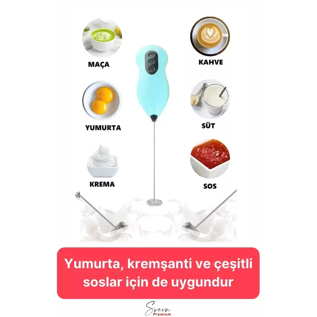 Kahve Süt Köpürtücü Cappuccino Yumurta Sos Krema Çırpıcı Çelik Uçlu Pratik Pilli Mini Karıştırıcı