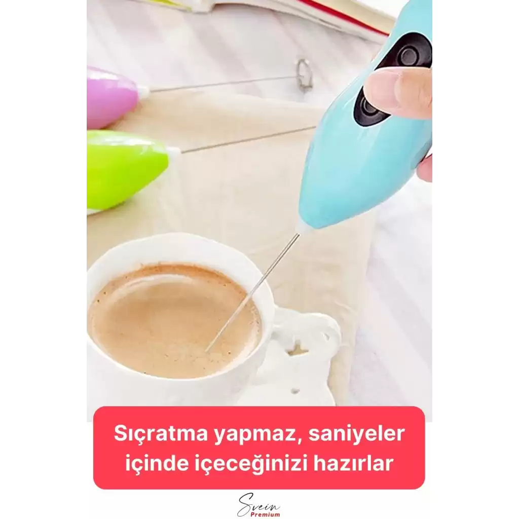 Kahve Süt Köpürtücü Cappuccino Yumurta Sos Krema Çırpıcı Çelik Uçlu Pratik Pilli Mini Karıştırıcı