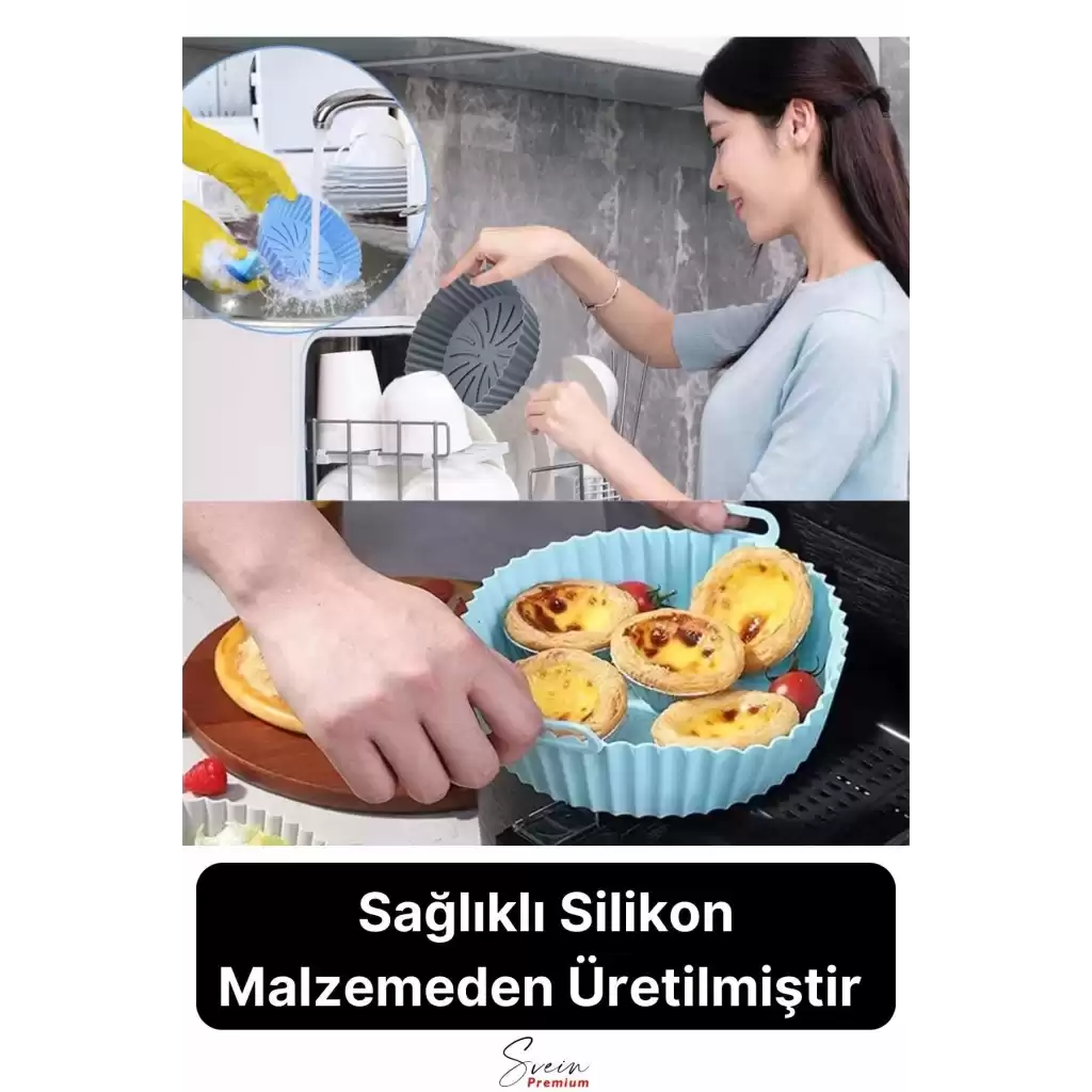 Isıya Dayanıklı Esnek Yıkanılabilir Yapışmaz Silikon Fırın Ve Airfryer Yuvarlak Model Pişirme Matı