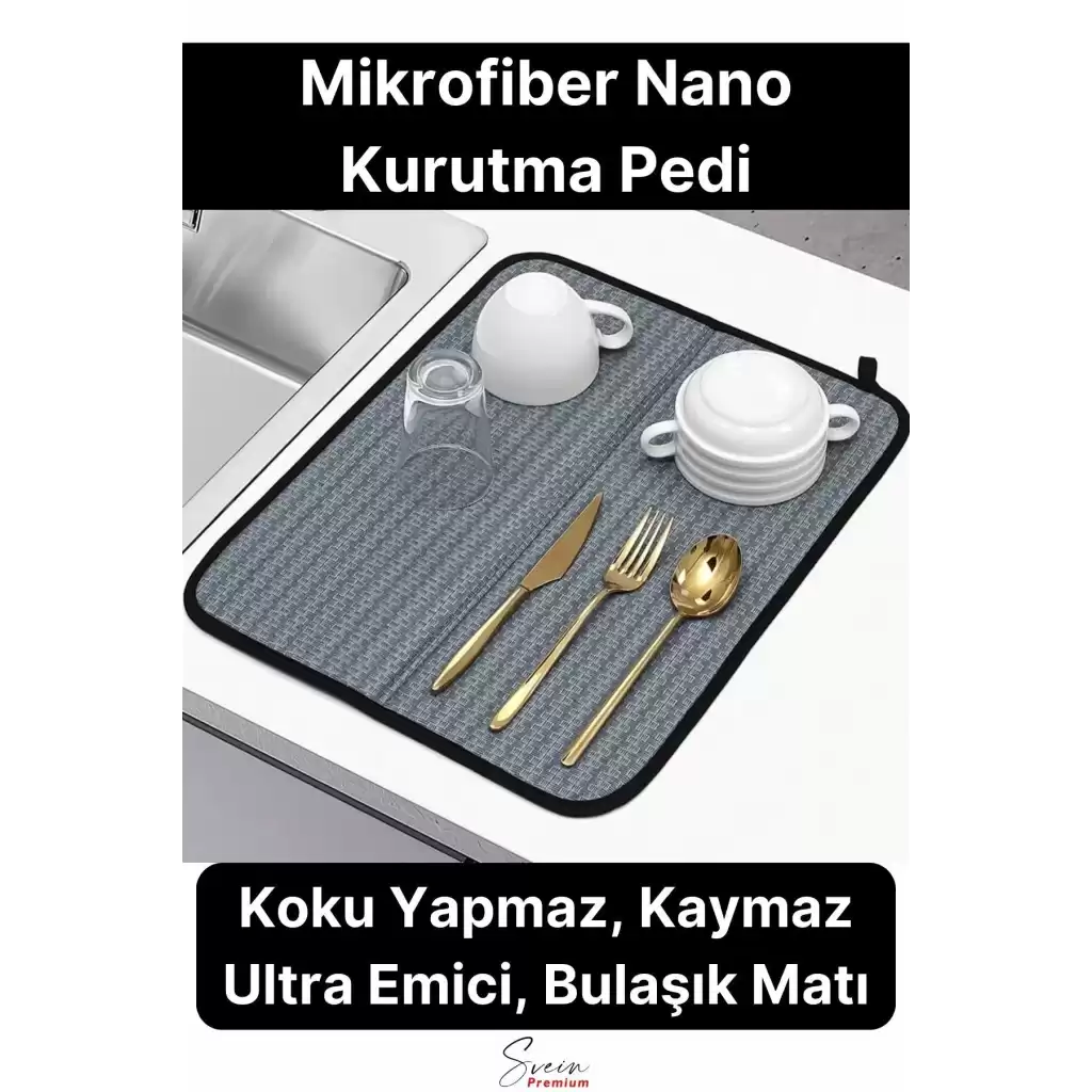 Tezgah Üstü Mikrofiber Bulaşık Matı Koku Yapmaz Kaymaz Ultra Emici Nano Kurutma Pedi Örtüsü 45x35 cm