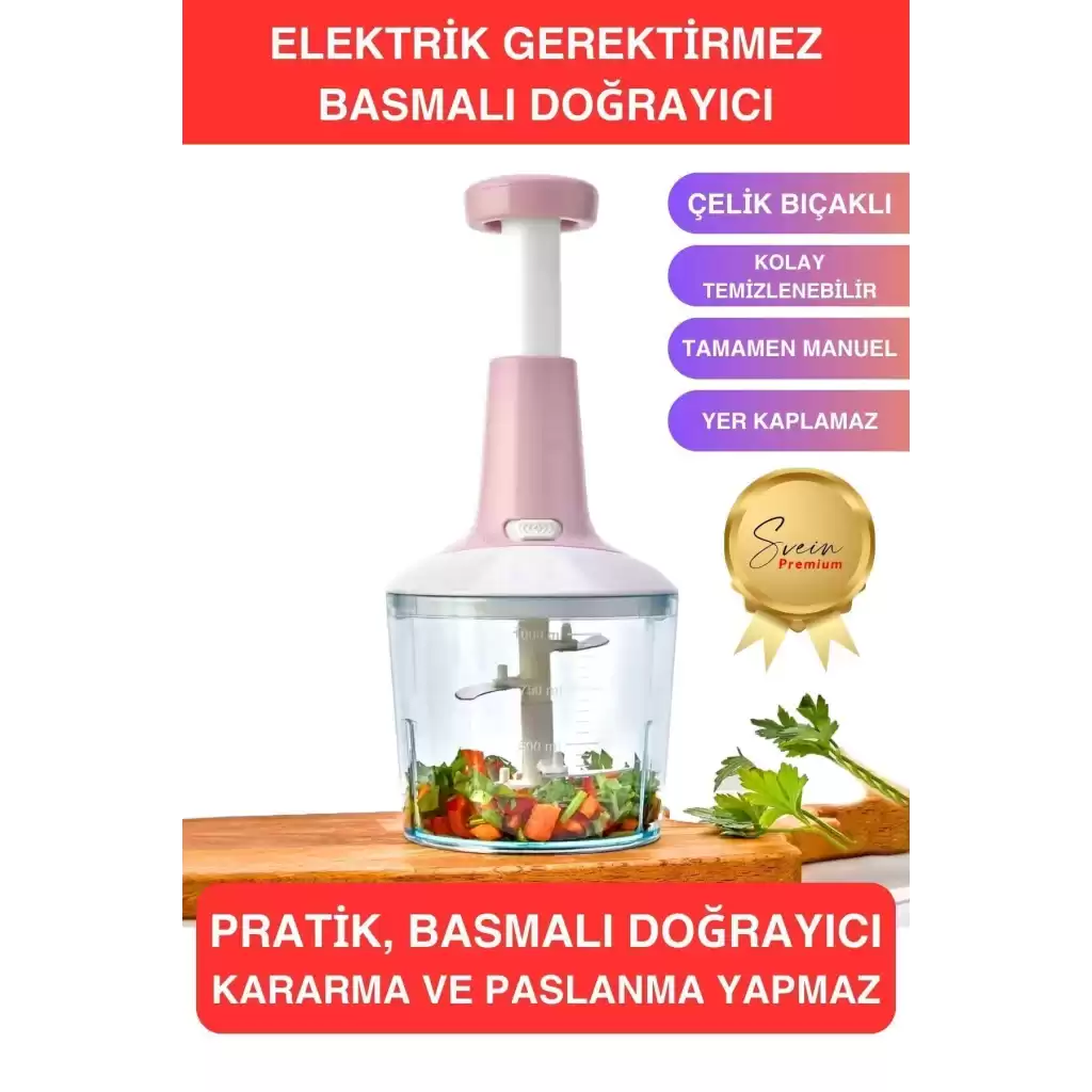 Paslanmaz Çelik Bıçaklı El Robotu Pratik Taşınabilir Basmalı El Blender Soğan Sebze Meyve Doğrayıcı