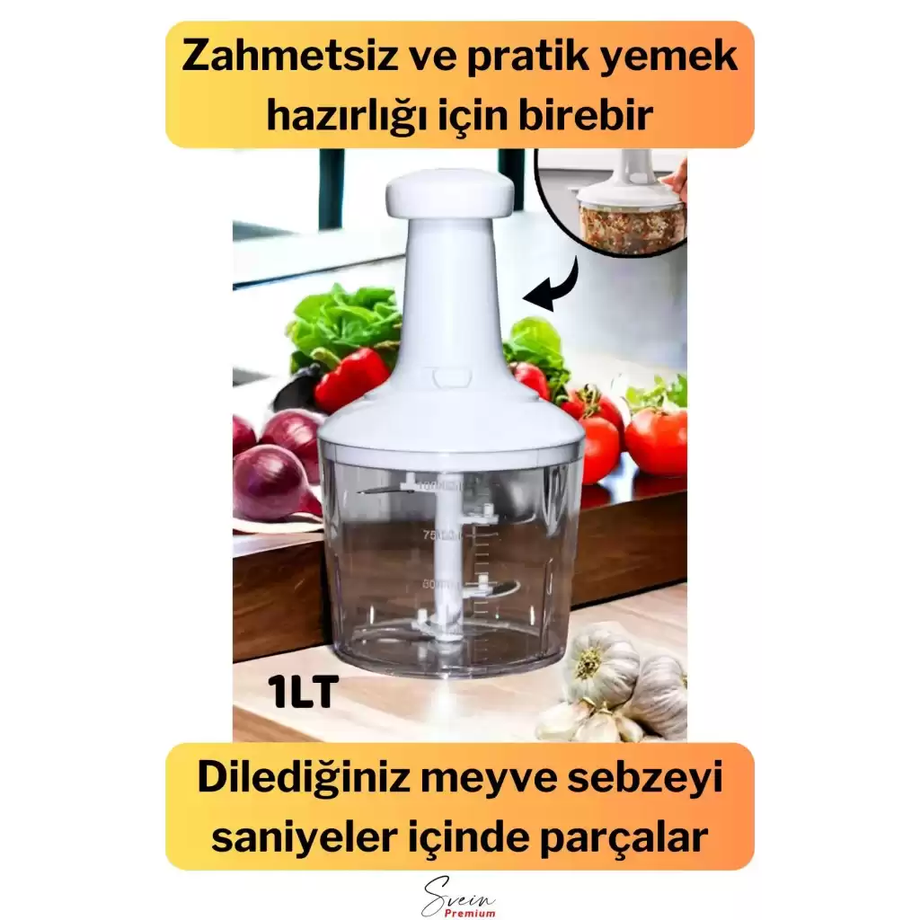 Paslanmaz Çelik Bıçaklı El Robotu Pratik Taşınabilir Basmalı El Blender Soğan Sebze Meyve Doğrayıcı