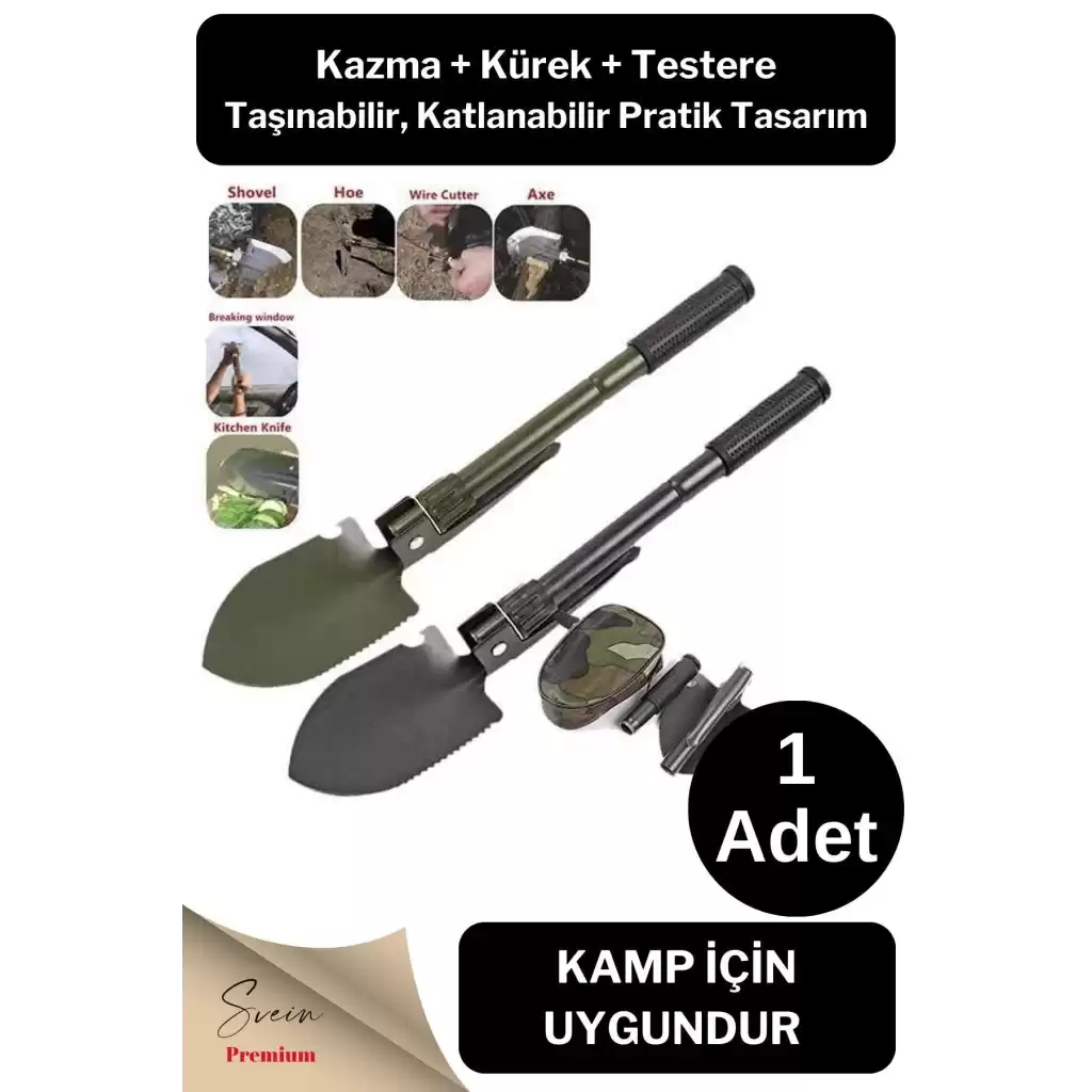 Profesyonel Çelik Katlanır Taşınabilir Pratik Fonksiyonel Kamp Kazma Kürek ve Kesme Aleti Seti