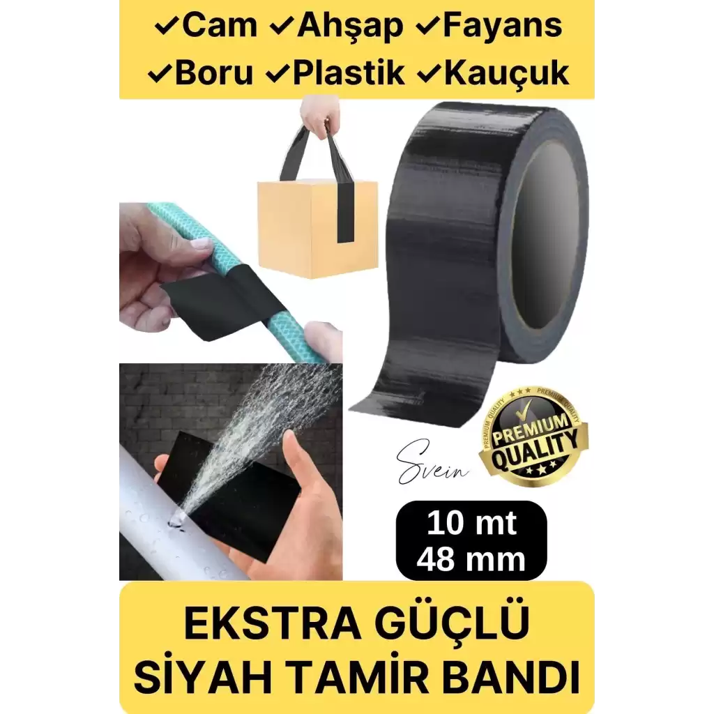 Çok Amaçlı Su Geçirmez Sızdırmaz Dayanıklı Boru Çatlak Onarım İzolasyon Siyah Tamir Bandı 48mm 10mt