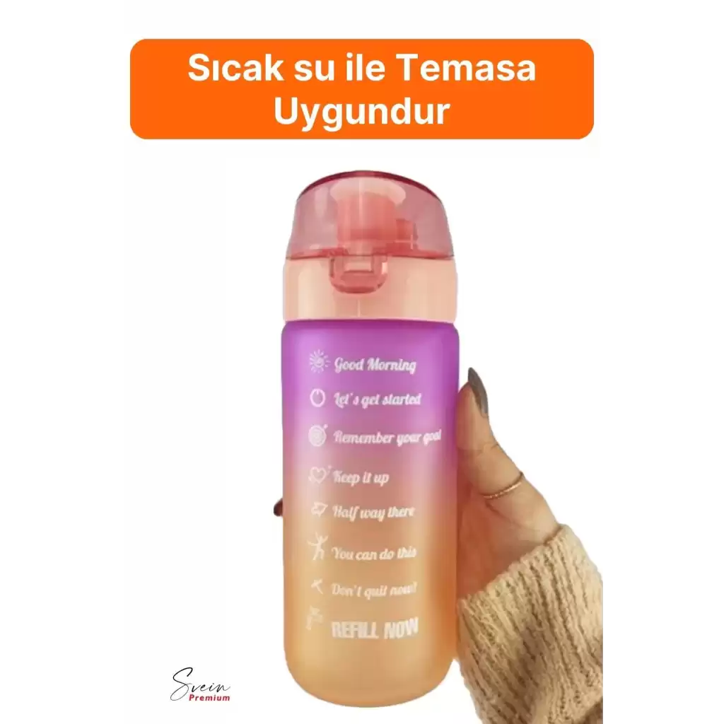 Motivasyonel Cam Su Şişesi Çift Renkli Kapaklı Sızdırmaz Akıtmaz Sporcu Suluk Bpa İçermez 500 ml
