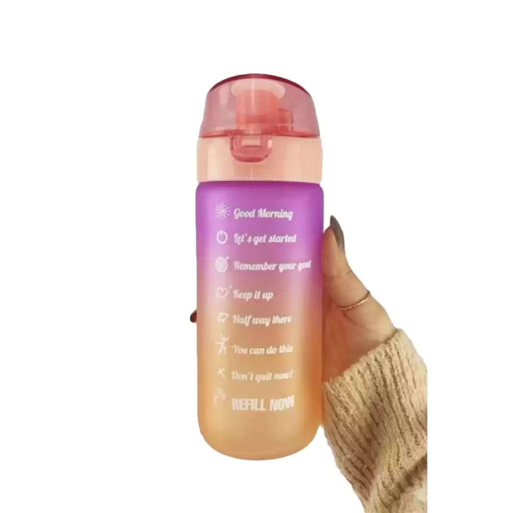 Motivasyonel Cam Su Şişesi Çift Renkli Kapaklı Sızdırmaz Akıtmaz Sporcu Suluk Bpa İçermez 500 ml