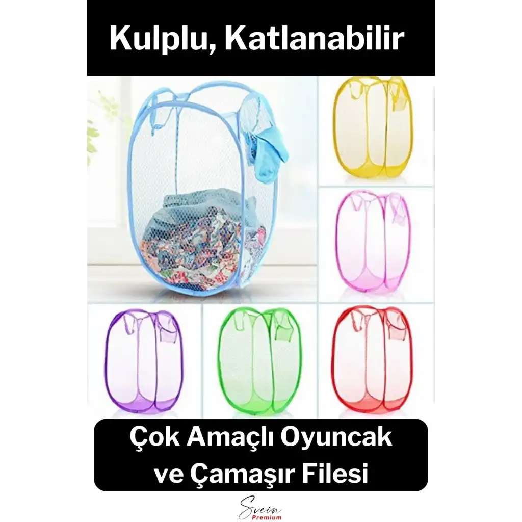 Çok Amaçlı Oyuncak ve Çamaşır Saklama Selesi Katlanabilir Çok Renkli Fileli Eşya İstifleme Sepeti