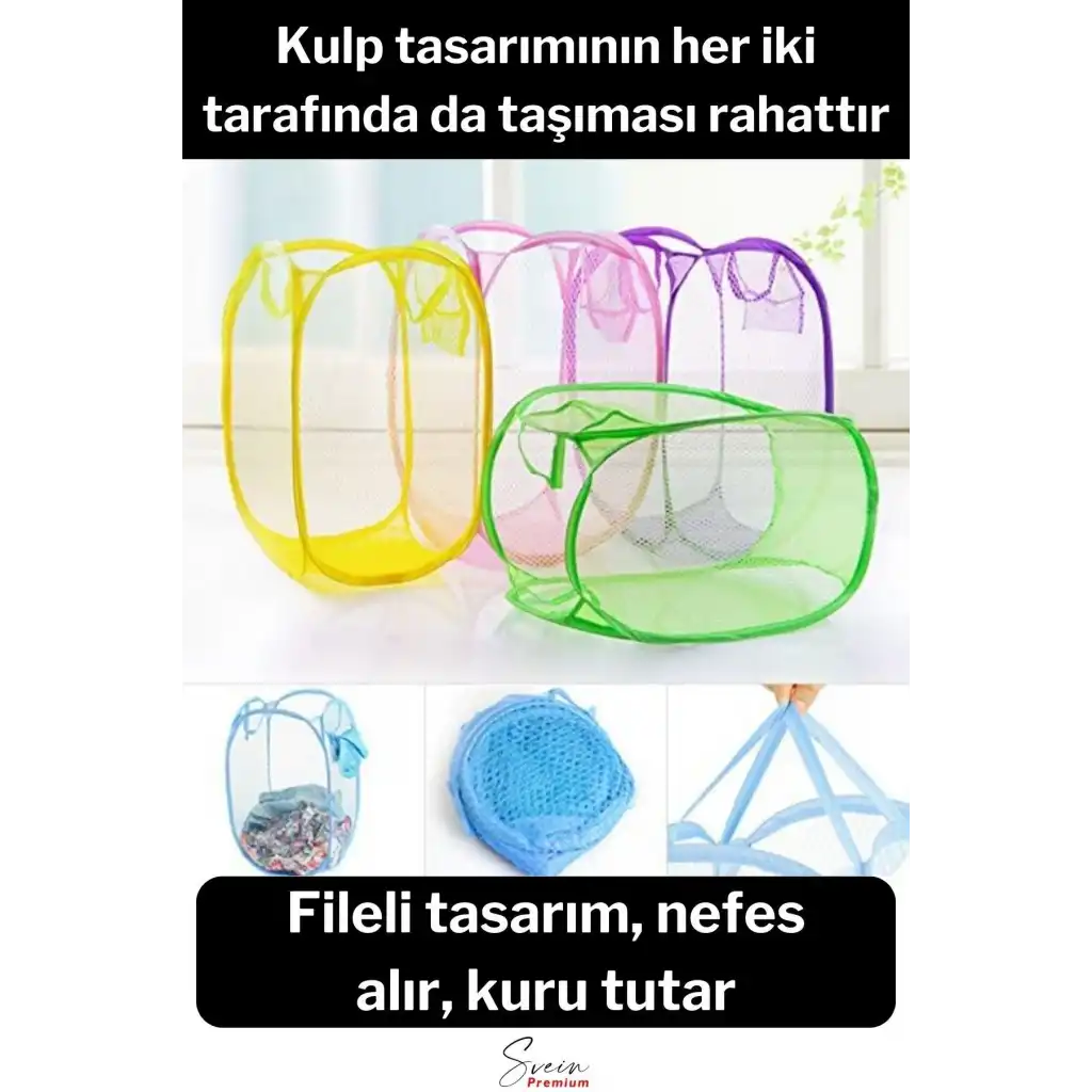 Çok Amaçlı Oyuncak ve Çamaşır Saklama Selesi Katlanabilir Çok Renkli Fileli Eşya İstifleme Sepeti